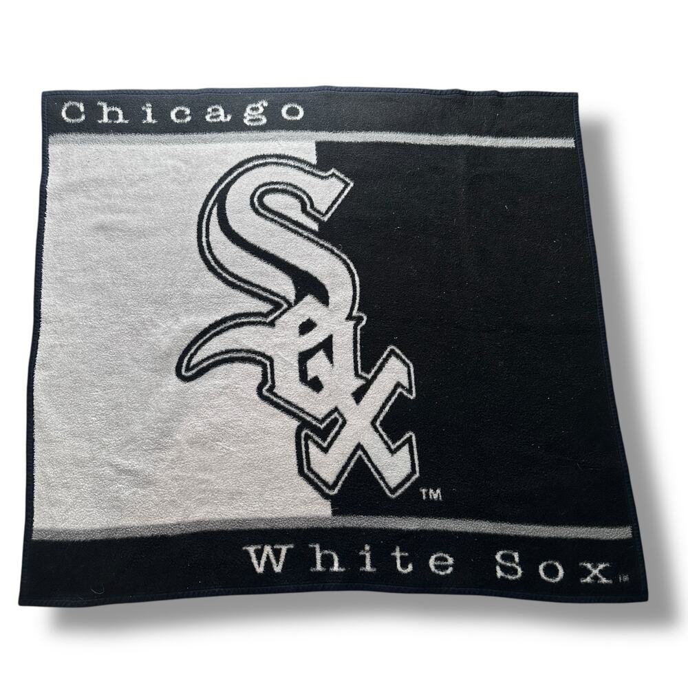 Vintage Biederlack Chicago White Sox Throw Blanket Black White Deep Pile 48 x 54